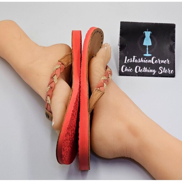 Ugg Australia Women's Tan Coral Leather Navie Braided Flip Flops Size 11 2641 - Picture 11 of 15